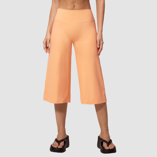 Wholesale Women's High-Waist Brushed Cropped Yoga Pants – Loose Wide-Leg Mid-Length Fitness Pants