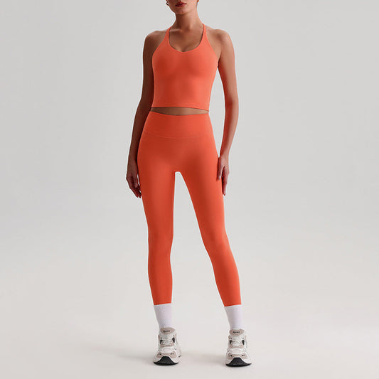 Cross back Yoga Tank Top & High-waisted leggings 2-piece Set