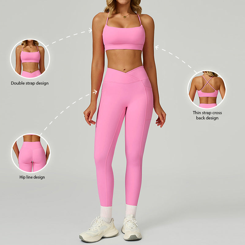 Thin straps Sports Bra + High-waisted leggings 2-Piece Set