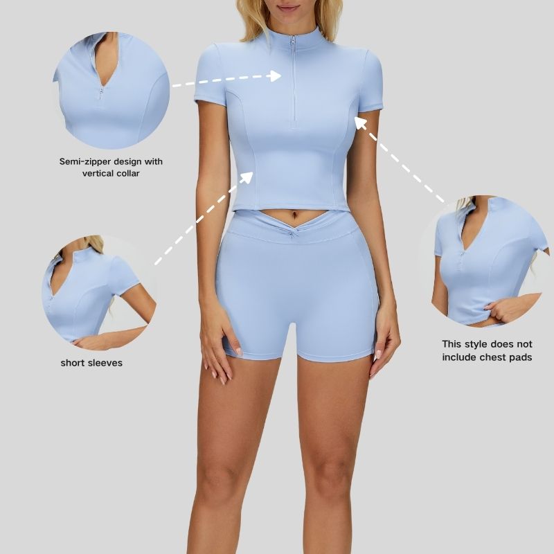 Slim-fit stand-up collar short-sleeved top