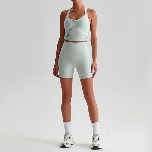 Tampa do tanque de ioga de cabrego e shorts de cintura alta