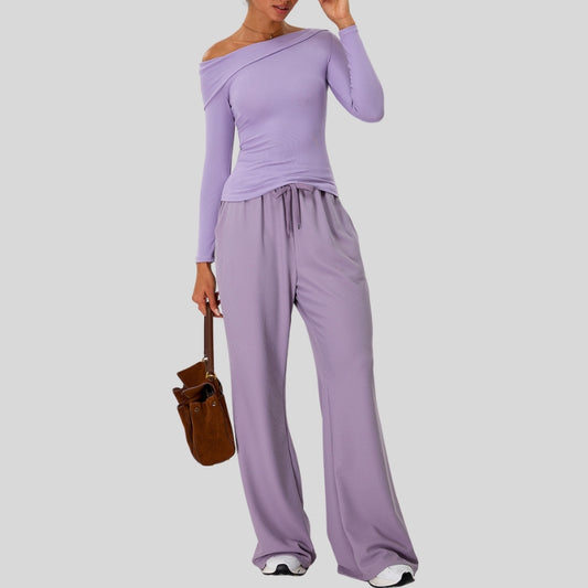 Off-Shoulder Sport Set with Wide-Leg Pants