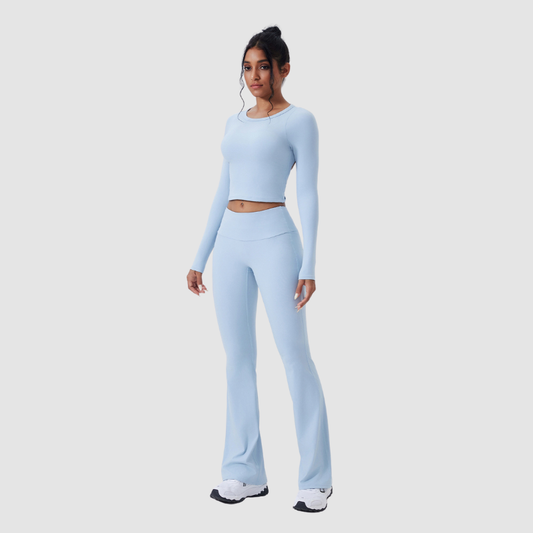 Wholesale back-cut yoga top + flared pants