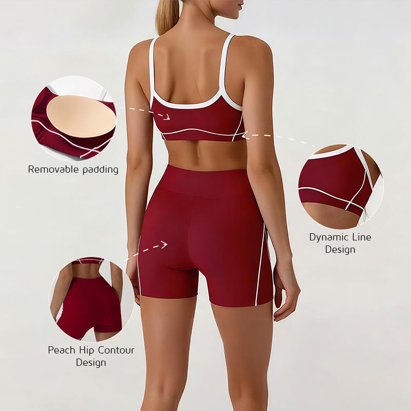 Wholesale color-blocked sports bra + high-elasticity shorts