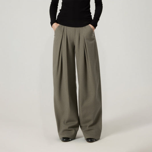 Pleated curved knife high-waisted dress pants
