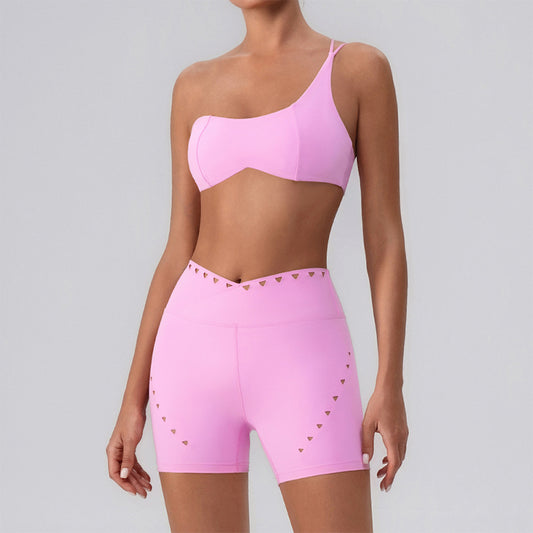 BRA SPORTA DE UM-ombro + shorts de cintura alta