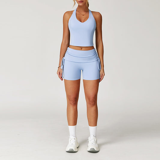 Nude Racerback Yoga Bra + Shorts a vita alta set da 2 pezzi