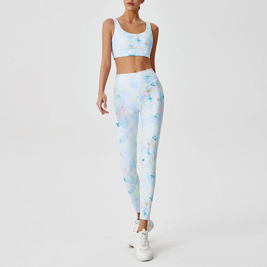 Camouflage print Sports Bra + high waist leggings 2-piece set