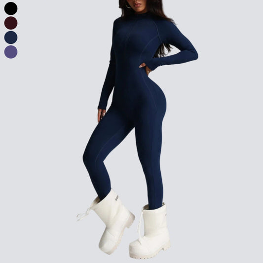 Slim fit stand collar zipper jumpsuit