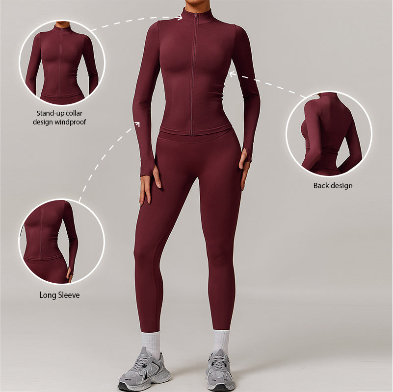 Seamless Full Zipper Fitness jackets + high waist leggings 2-piece set