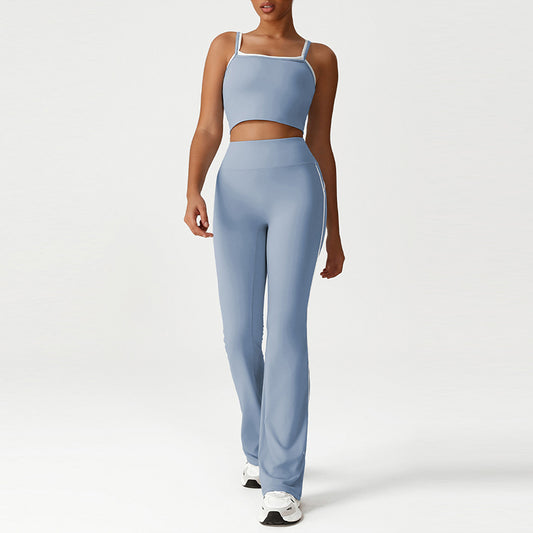 Layered-Look Spaghetti Strap Crop Top + Butt-Lifting Flared Pants 2-Piece Set
