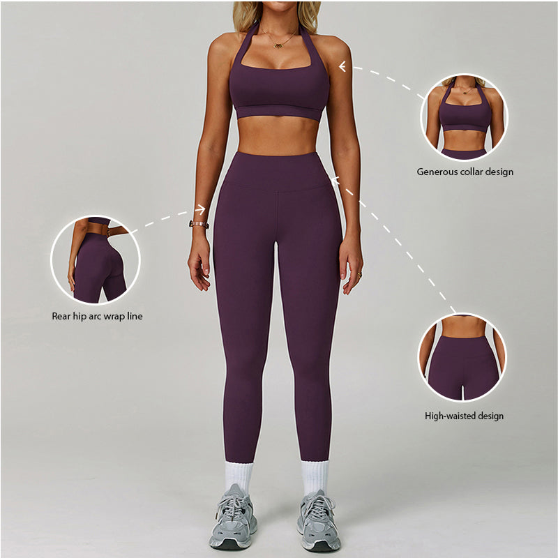 Halter Sports Bra + High-waisted leggings 2-Piece Set