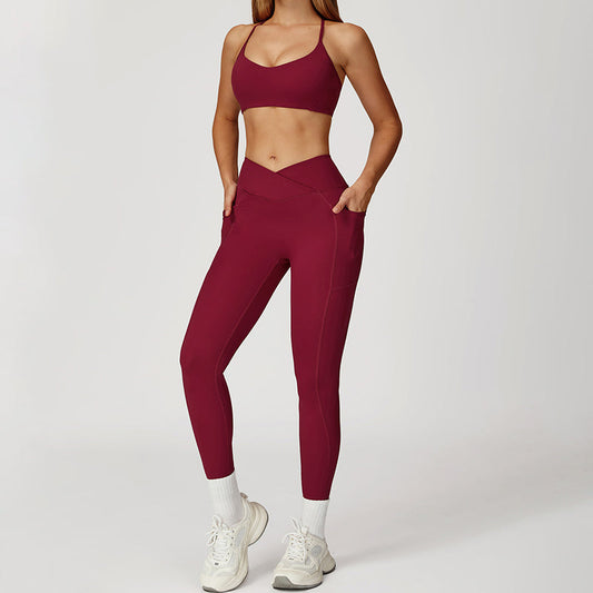 Thin Straps Bra + V-Shaped Waistline Leggings 2-Piece Set