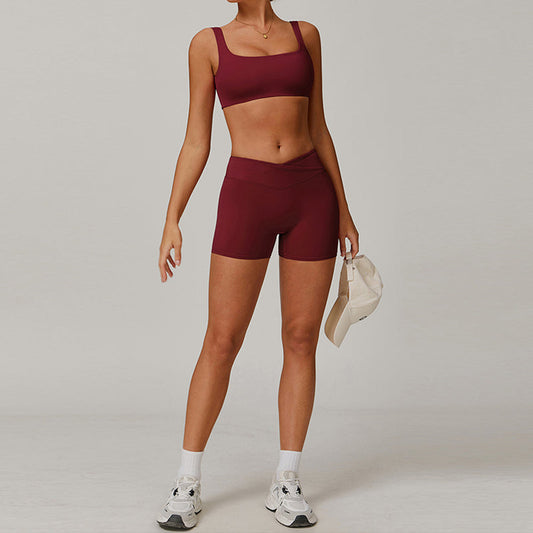 Nude Quick-drying sports bras + High-waisted shorts 2-piece set