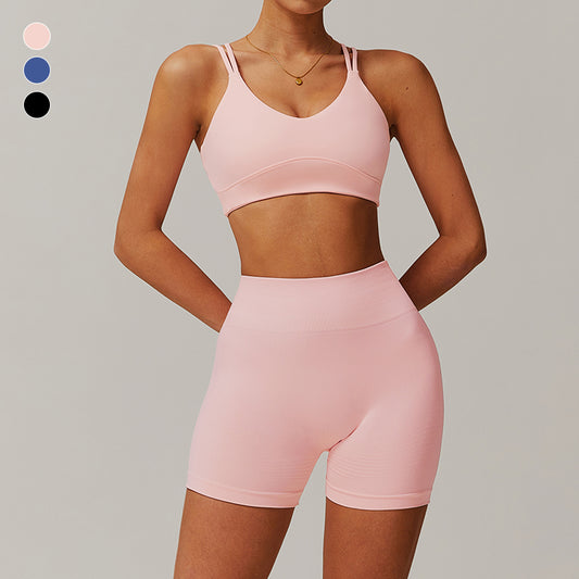 Cruz Back Yoga Sports Bra+Shorts de ioga com cintura alta