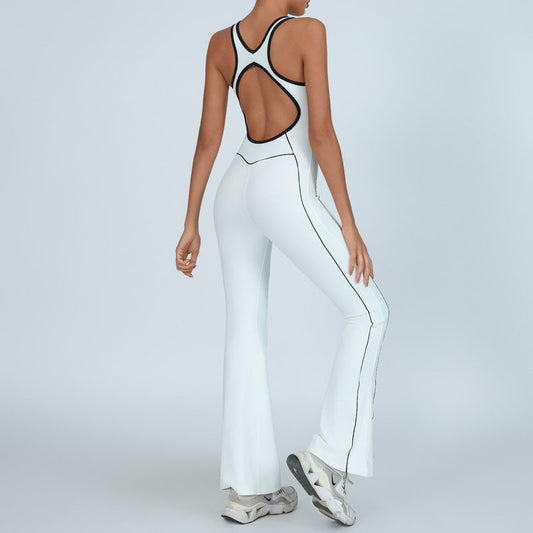 Hollow back yoga suit hip-lifting pleated flared jumpsuit