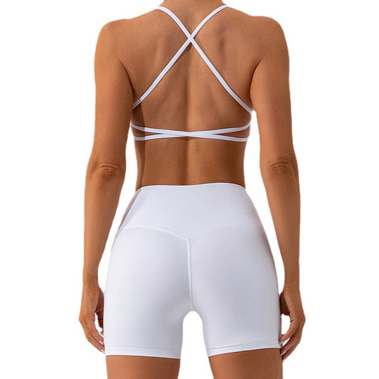 Thin shoulder strap cross back sports bras+ High-waisted shorts 2-Piece Set