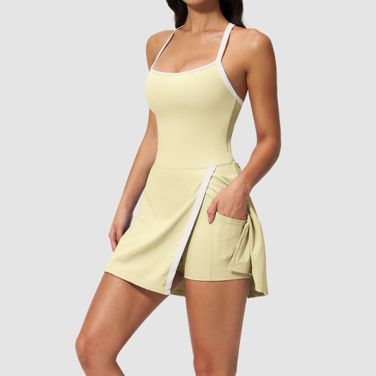 Wholesale Women's Open-Back Yoga Dress – Seam-Detail Naked-Feel Sports Fitness Dress