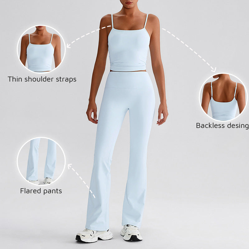 Thin straps tank top + Flared Leg pants 2-piece set