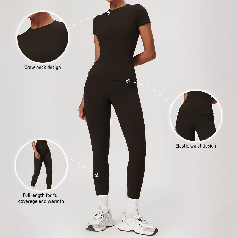 Skinny Short Sleeve Yoga Top + Leggings 2-piece Set