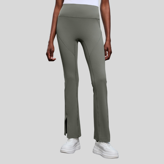 High-waisted flared slit pants