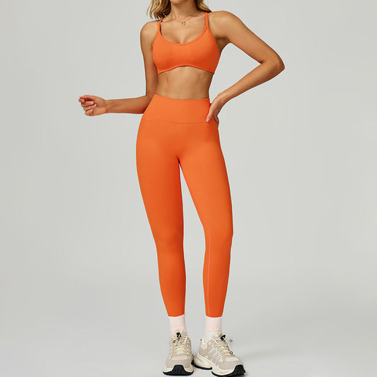 Seamless thin straps Sports Bra + High-waisted leggings 2-Piece Set