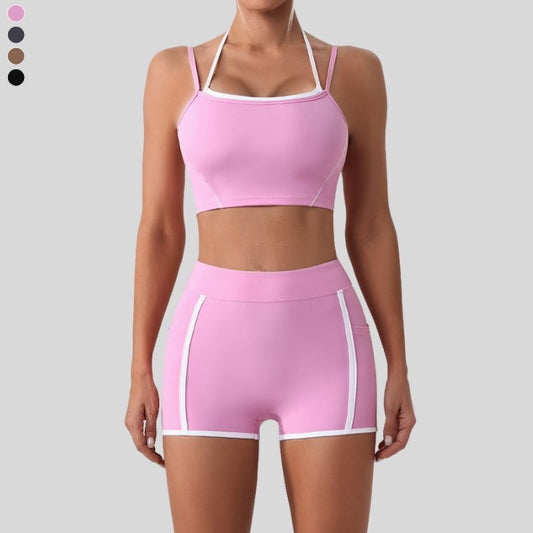 Faux two-piece bra + tight shorts 2-piece set