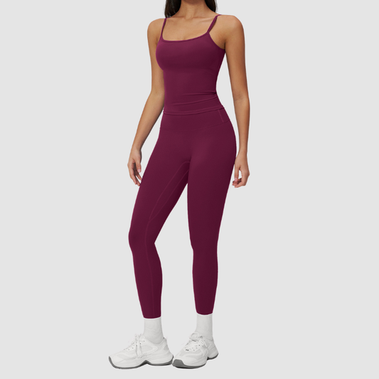 Wholesale Seam-Detail Racerback Tank Top & High-Waist Leggings Set – Brushed Yoga 2-Piece