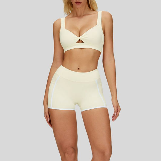 Beautiful Backless Sports Bra+Contrasting Fitness Shorts 2-piece set