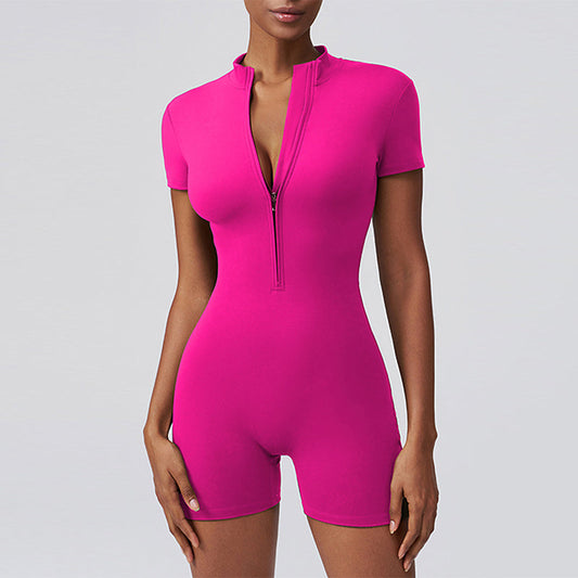 Half Zipper One-Piece short Sleeve Fitness Jumpsuits