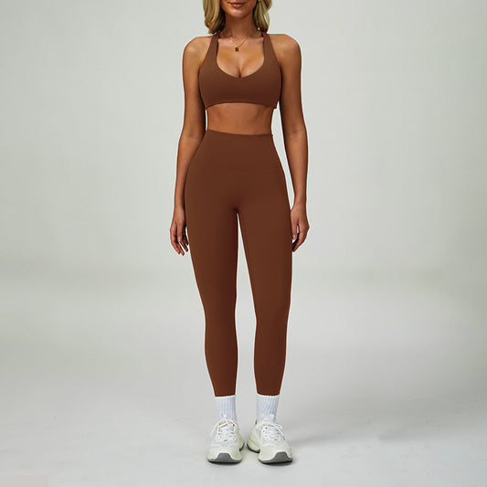 Racerback Sports BRA + Leggings de cintura alta Conjunto de 2 peças