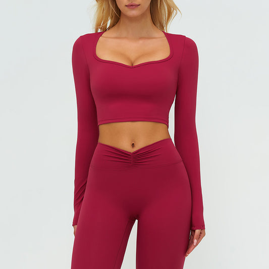 V-neck long-sleeved top with removable bra pads