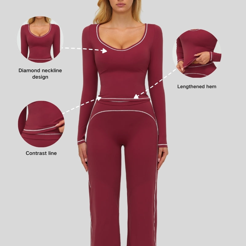 Color-blocked long-sleeved sports top