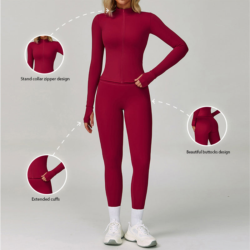 Naked slim fit running long sleeve and fitness leggings sportswear set