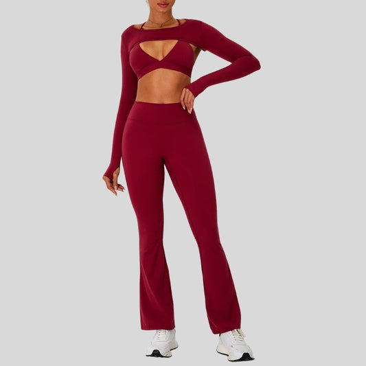 Naked Feel Sports Bra+Long sleeve jacket+High-waisted flared pants 3-Piece Set