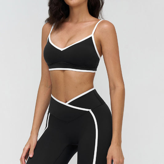 Women's Contrast Color Thin Strap Sports Bra