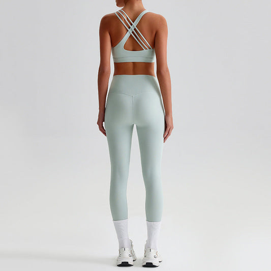 thin cross straps YOGA bra& HIGH-WAISTED LEGGINGS 2-PIECE SET