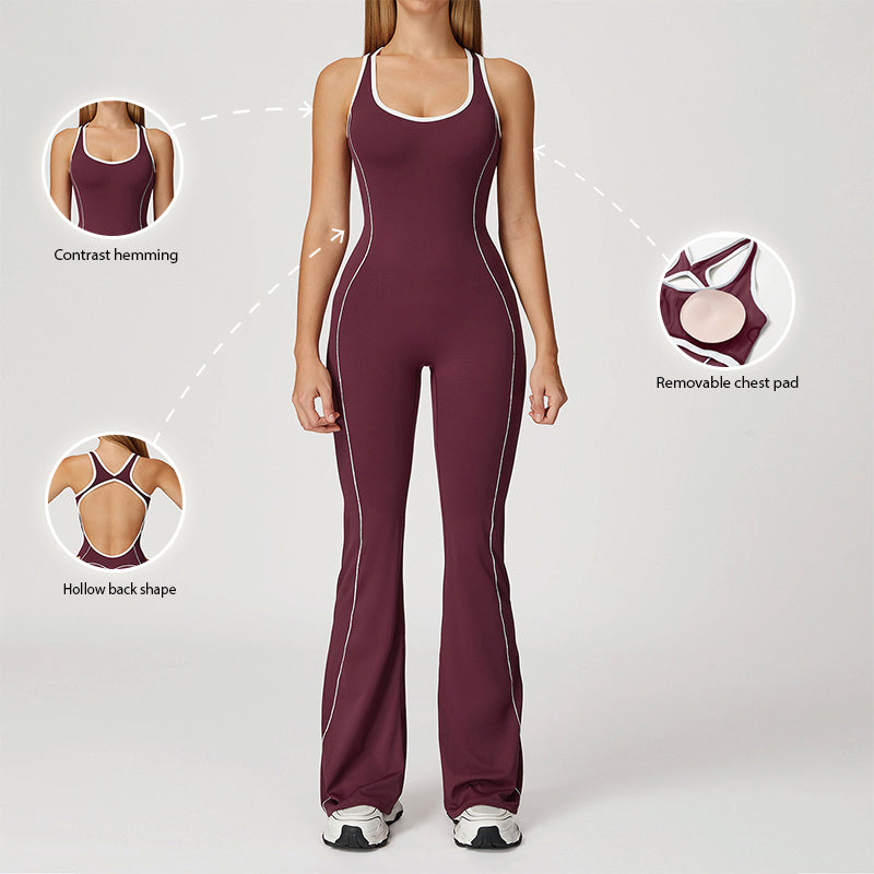 Hollow back yoga suit hip-lifting pleated flared jumpsuit