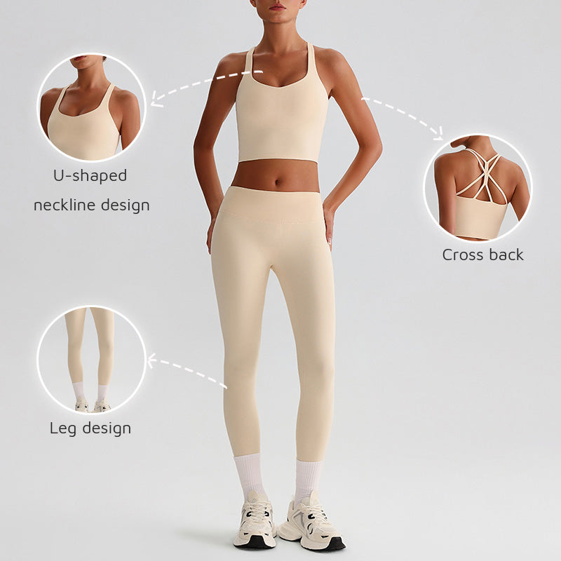 Cross back Yoga Tank Top & High-waisted leggings 2-piece Set