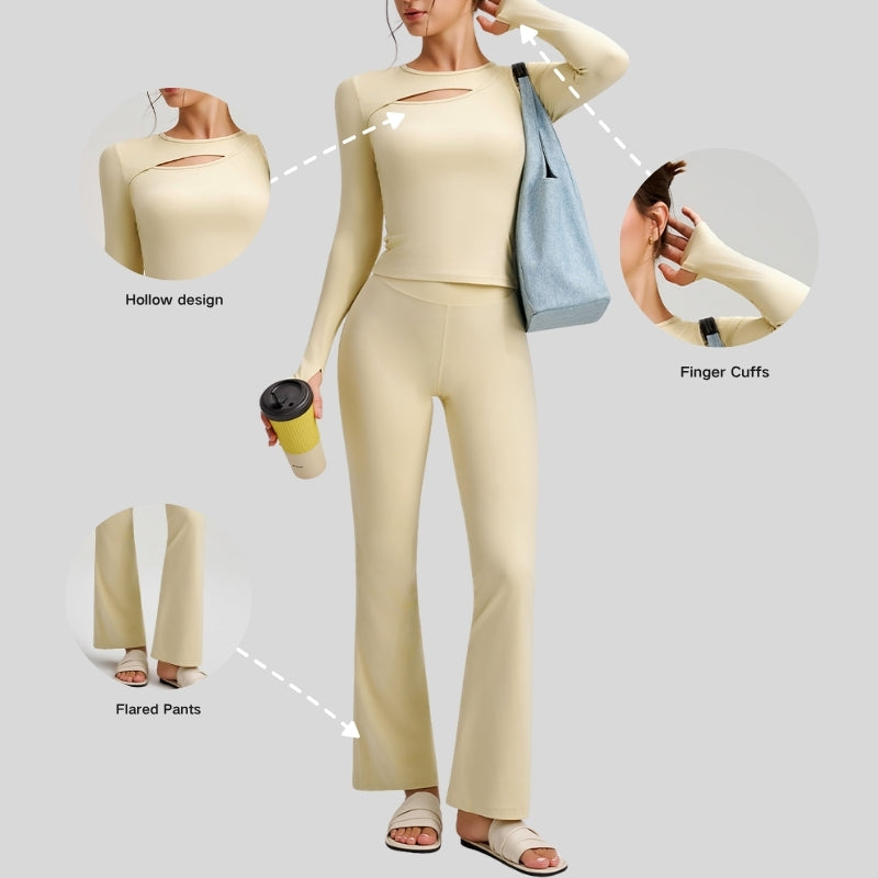 Naked Feel Long Sleeve Top + Flare Pants 2-piece set