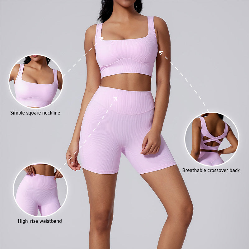 Cross Back yoga bras + High-waisted shorts 2-piece set