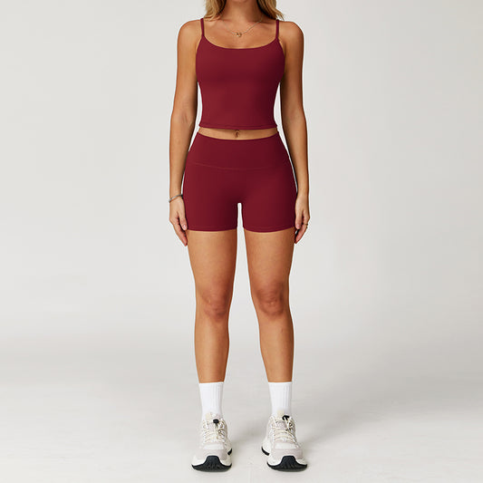 Tampa de tanques finas escovadas Tampa do tanque + shorts de cintura alta conjunto de 2 peças