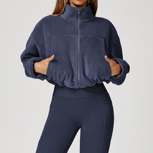 Stand collar windproof polar fleece jacket