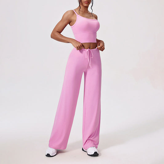 Tampo de colheita de seco rápido + conjunto de calças de 2 peças de cintura de cintura alta