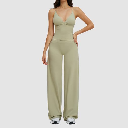 Wholesale thin-strap sports tank top + straight-leg wide-leg pants 2-piece set