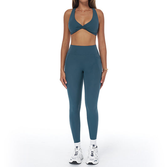 Twisted Dobs Sports Bra + Leggings de cintura alta Conjunto de 2 peças