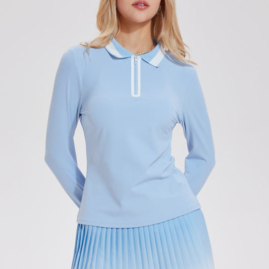 Colorblock polo collar sports top