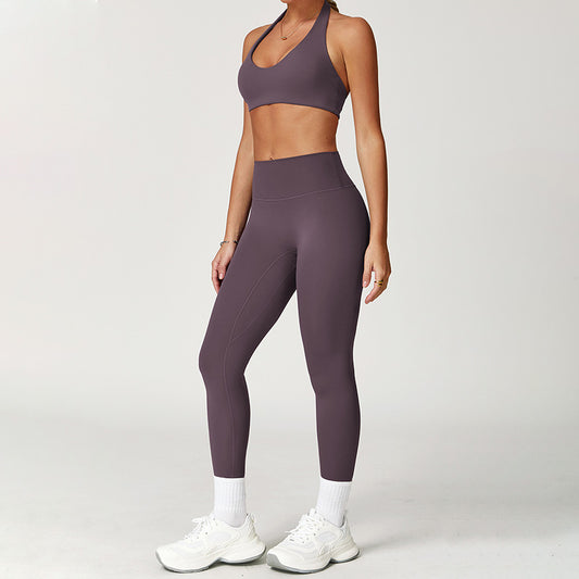 Reggiseno sportivo senza backless spazzolato + leggings a 2 pezzi set a 2 pezzi