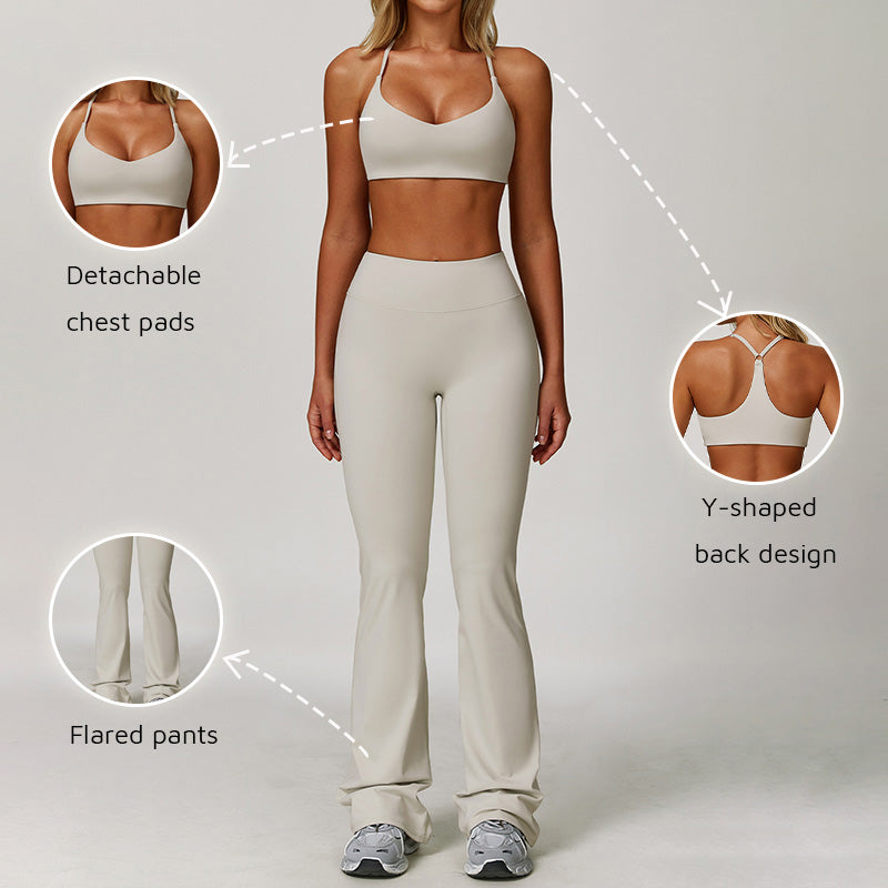 Brushed yoga bra + Flared Leg pants 2-piece set