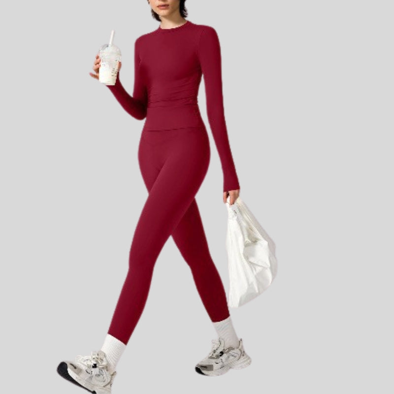 Long-Sleeve Slim Fit Tee+High-waisted leggings 2-piece set